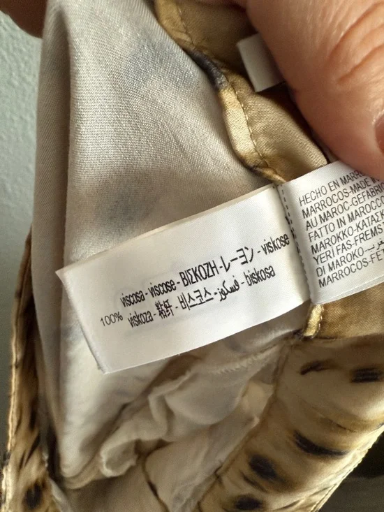 ZARA Satin Animal Print Wide Leg Pants High Waist Slit Hem Size S - Picture 11 of 11